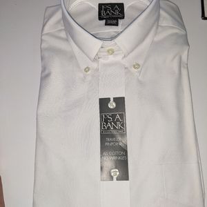 White 100%cotton Cool Stay Cool  Button down collar dress shirt by Jos A Banks